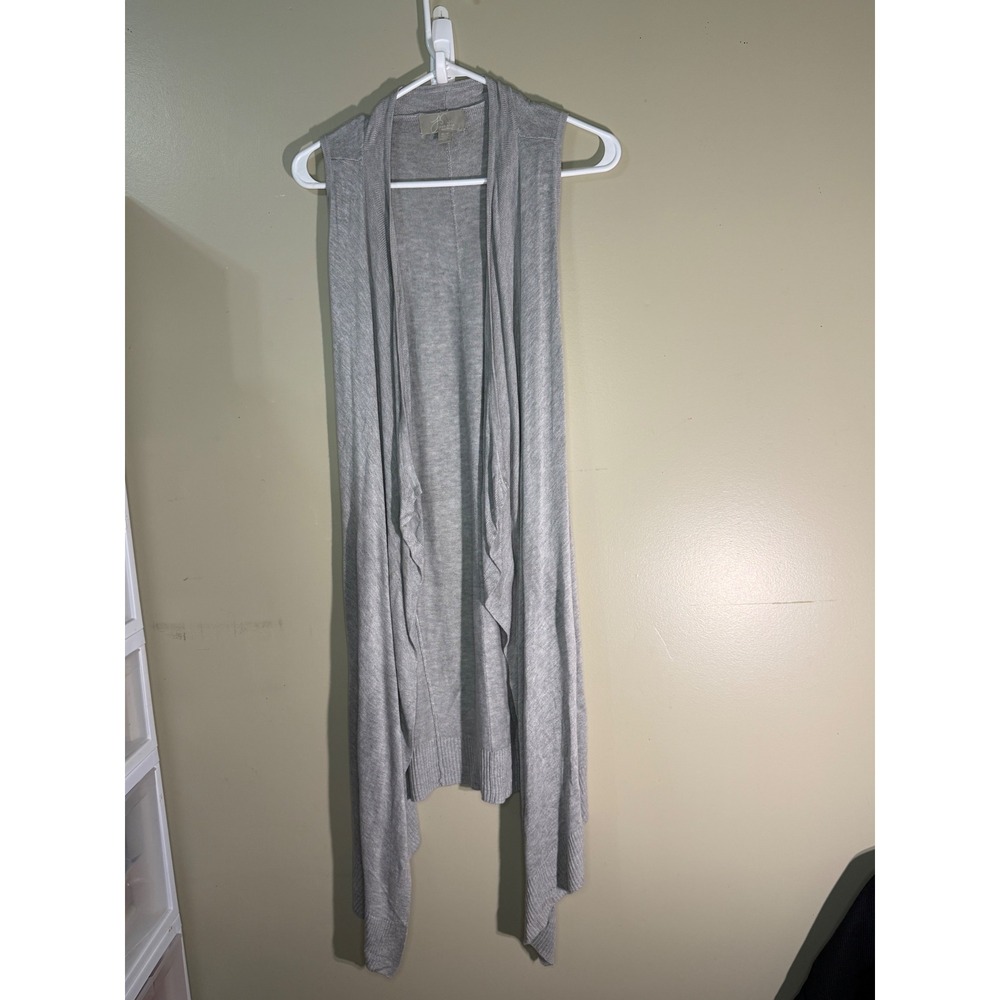 Joan Vass New York Gray Longline Open Front Draped Knit Vest Cardigan Medium